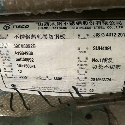 SUH409L لوحة الفولاذ المقاوم للصدأ 1D الانتهاء من 3-10mm لوحات الفولاذ المقاوم للصدأ المدرفلة على الساخن 409L
