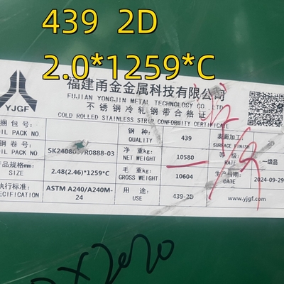 ASTM A240/A240M INOX 439 الصفحة الفولاذ المقاوم للصدأ المعدنية المقاومة بالبرد SUS439 1.4510 2.5*1219mm