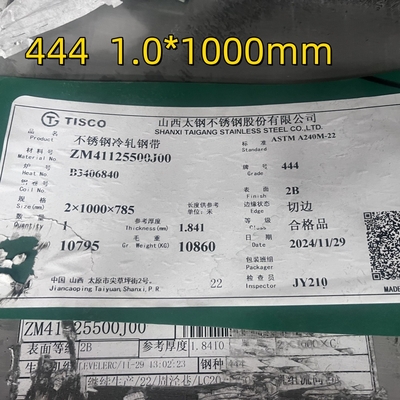 SUS444 2B S44400 EN1.4376 AISI 444 صفيحة الفولاذ المقاوم للصدأ 1.0* 1000mm 1219mm العرض